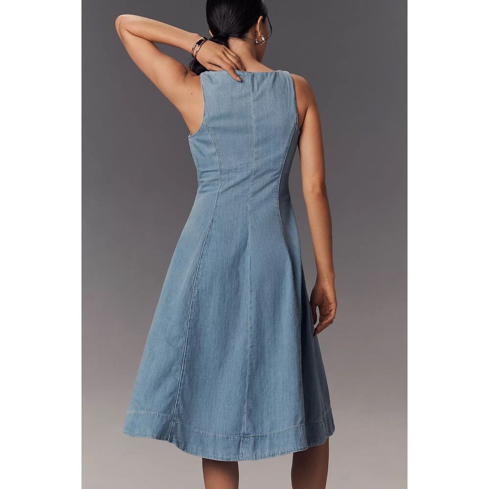New Anthropologie Reformation Sebastien Denim Midi Dress Size 8 - Picture 2 of 9